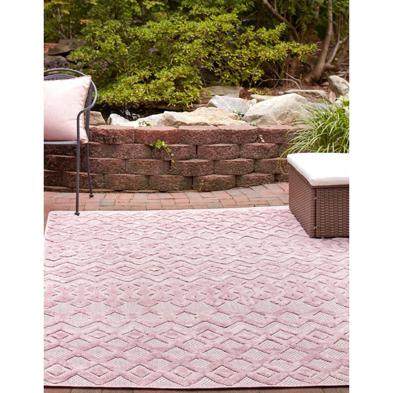 Tapis intérieur / extérieur rose Griffie, Rectangle 6 pi x 9 pi