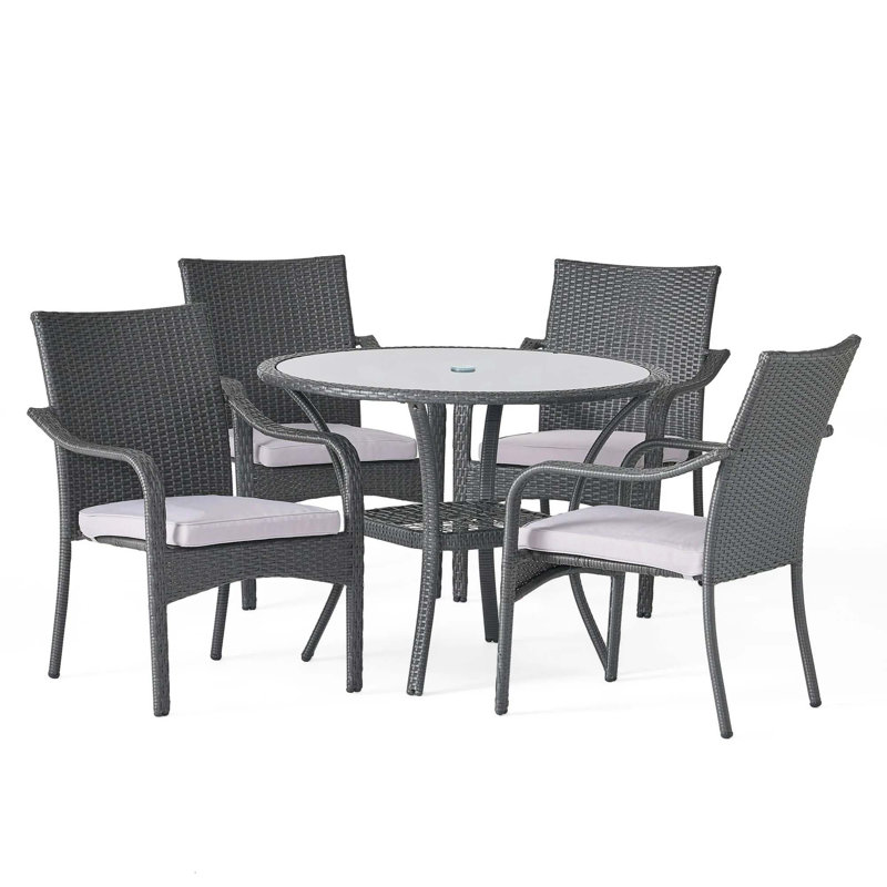 Ensemble de salle à manger d'extérieur en rotin avec 4 chaises, gris