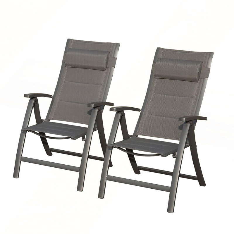 Patio Folding Chairs Set Of 2,PVC-coated polyester Fabric Seat, Light Gray
