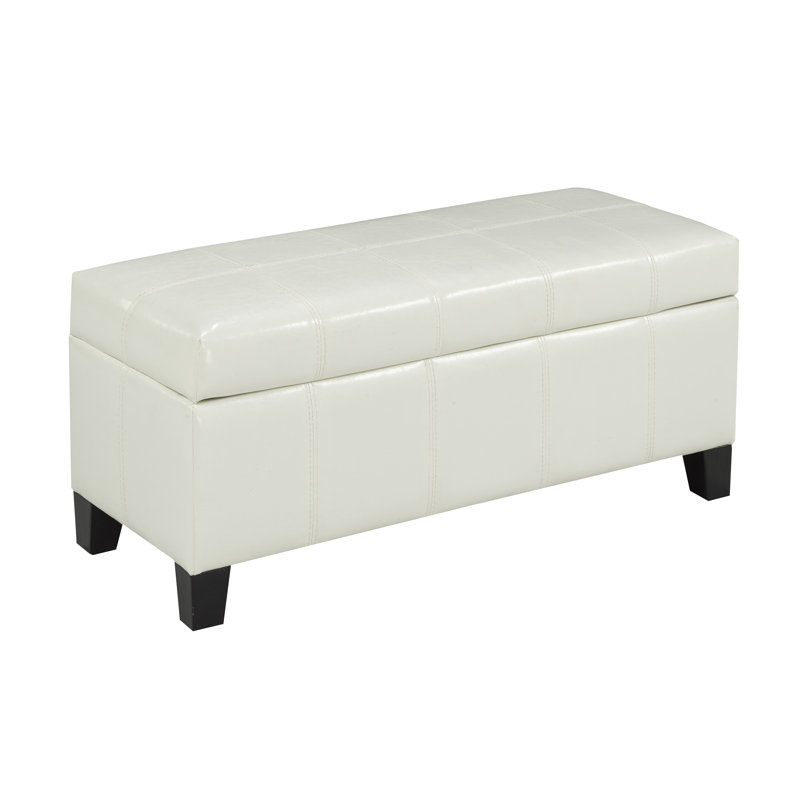 Repose-pieds de rangement rectangulaire de 34 po de large Scot, Simili cuir blanc