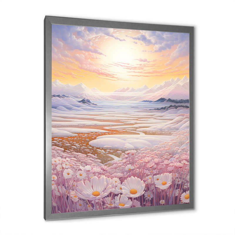 Kawaii Paries Landscape At Sunset III - Prairies, reproduction d'art sur toile, Cadre photo argenté