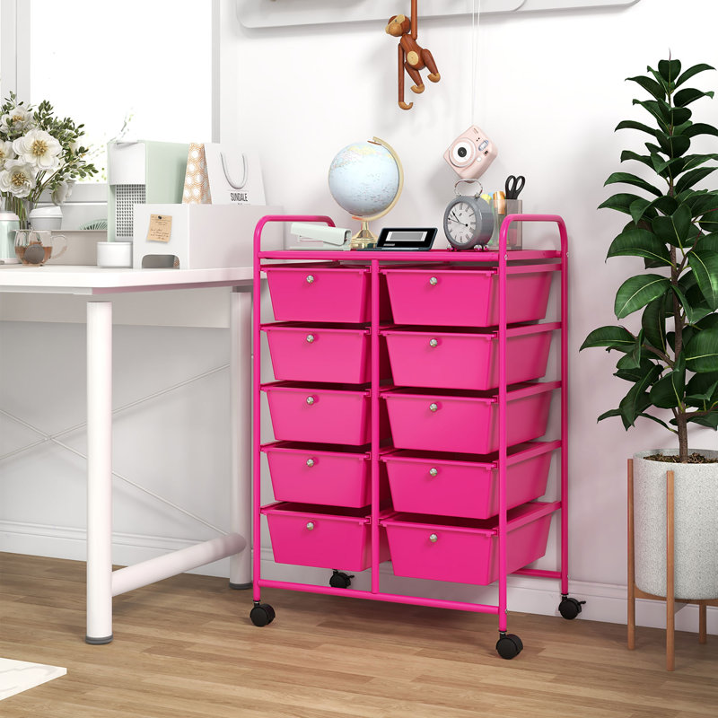 Chariot de rangement à 10 tiroirs, Rose