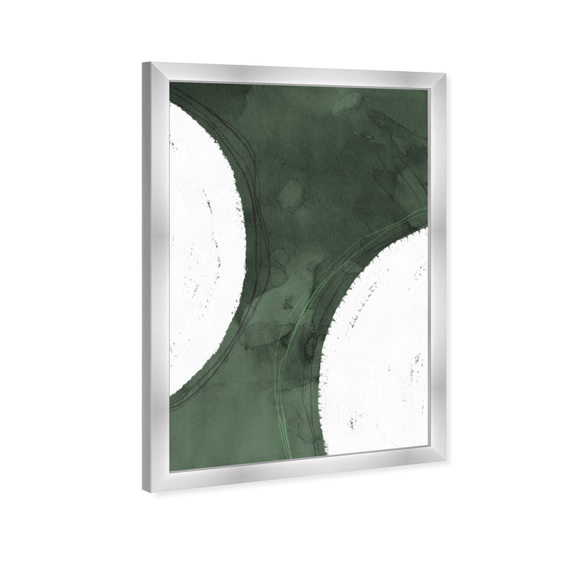 "Green Moon" by Oliver Gal Abstract Floater Framed Canvas Painting Print , 56" H x 38" W x 0.5" D, Silver