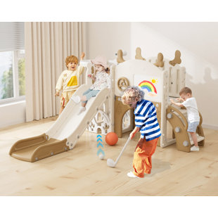 12 In 1 Kids Slide For Toddlers, Toddler Playset With Golf, Drawing Board, Basketball Hoop And Storage Space