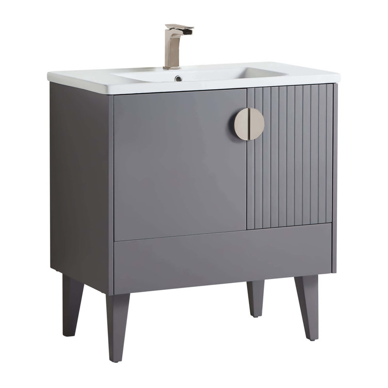 Ensemble de meuble-lavabo simple 30 po Saimah, Gris roche, Nickel satiné