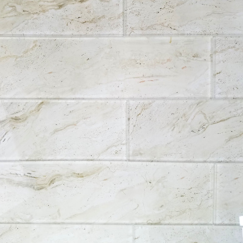 Carrelage mural de cuisine et de salle de bain décoratif grand format en verre aspect marbre 4 po x 16 po Nature