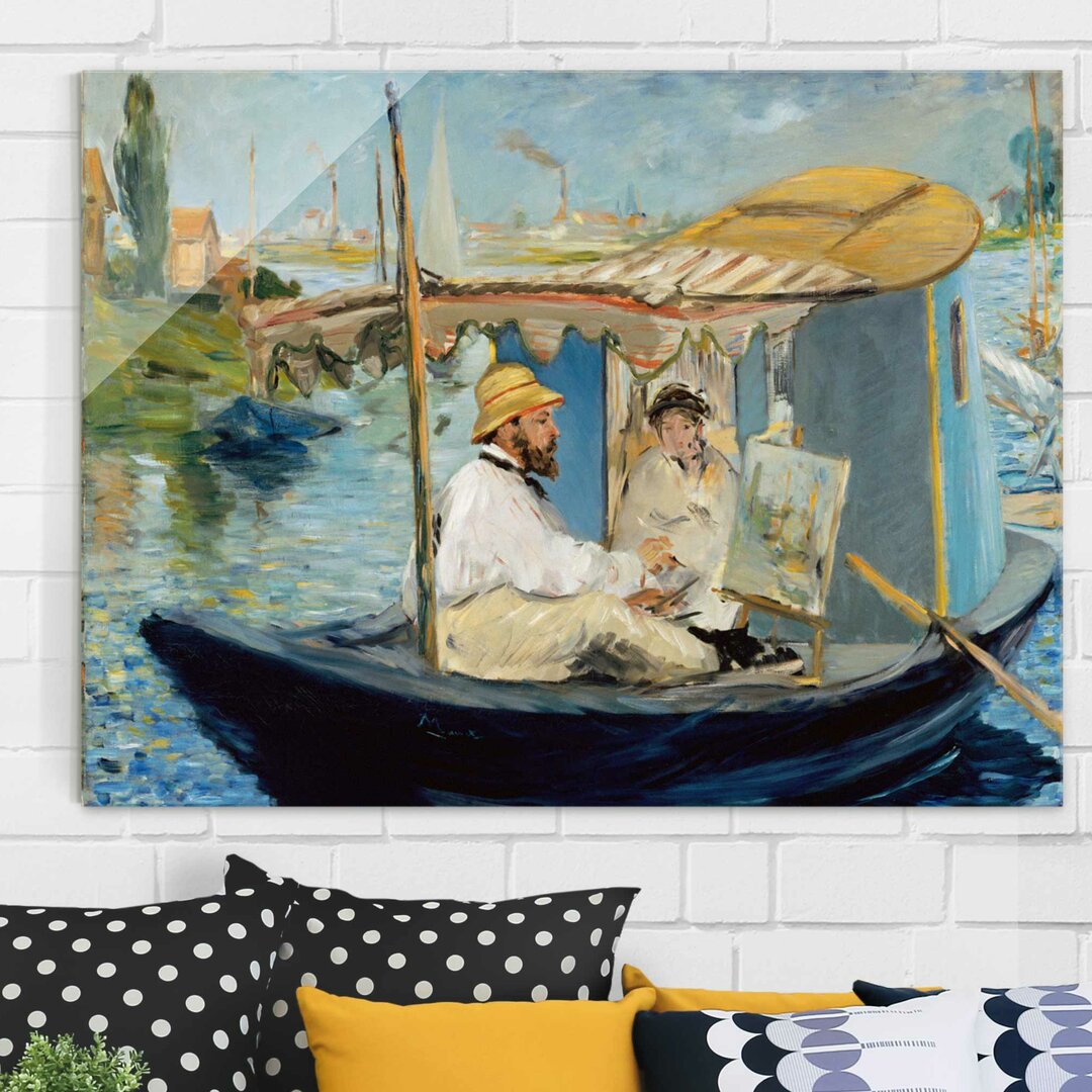 Glasbild Die Barke, Claude Monet in seinem schwimmenden Atelier von Edouard Manet