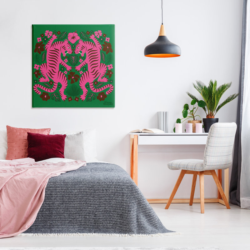 Motif de tigres tropicaux par Carrie Cantwell, H 36 po x l 36 po