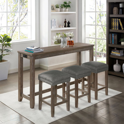 Ensemble repas 4 pièces de style transitionnel avec tabourets rembourrés, port USB et finition brossée pour un confort moderne