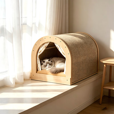 Natural Sisal Arc Cat Scratcher Bed House, Dual-sided Padded Cat Bed With Stable Wooden Frame, Semicircular Design, Durable Natural Fiber For Cat Scratching & Resting