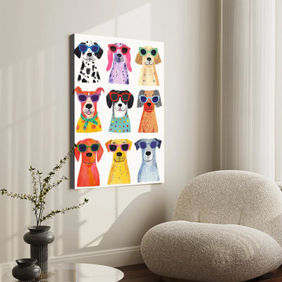Fun Whimsical Dogs Wearing Sunglasses Large Gallery Wrapped Canvas Wall Art Print For Living Room Bedroom