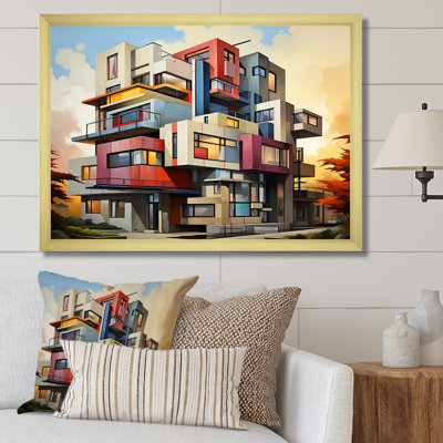 De Stijl, paysage urbain pastel géométrique sur toile