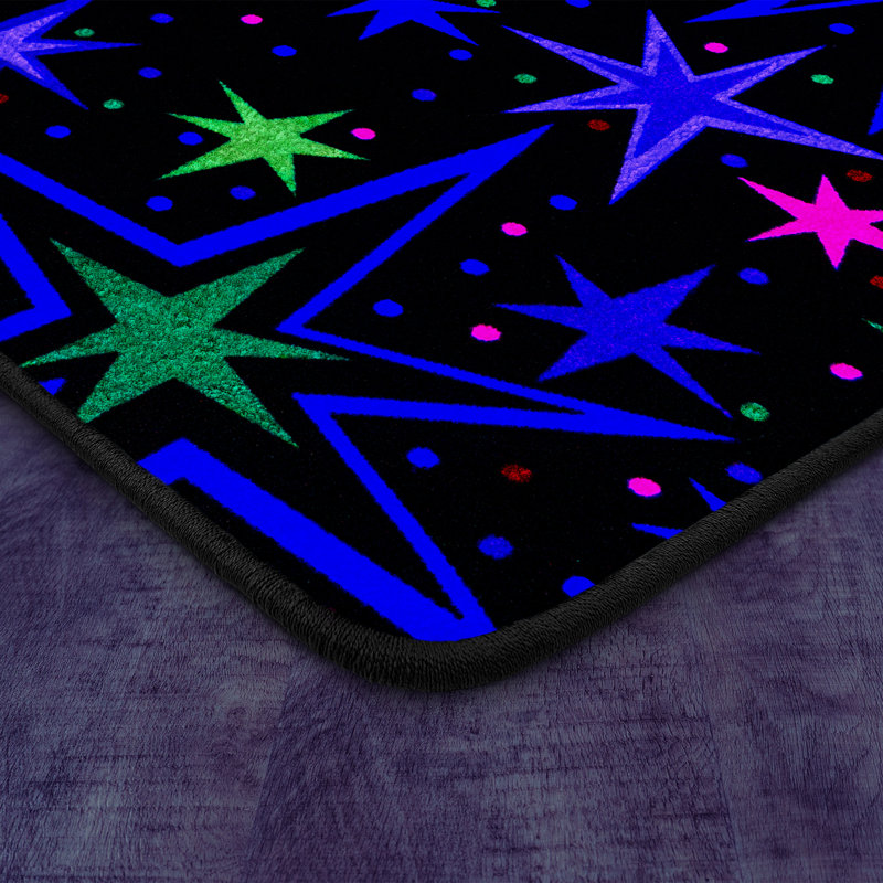 Black Fluorescent Synthetic 4' x 6' Rectangular Area Rug
