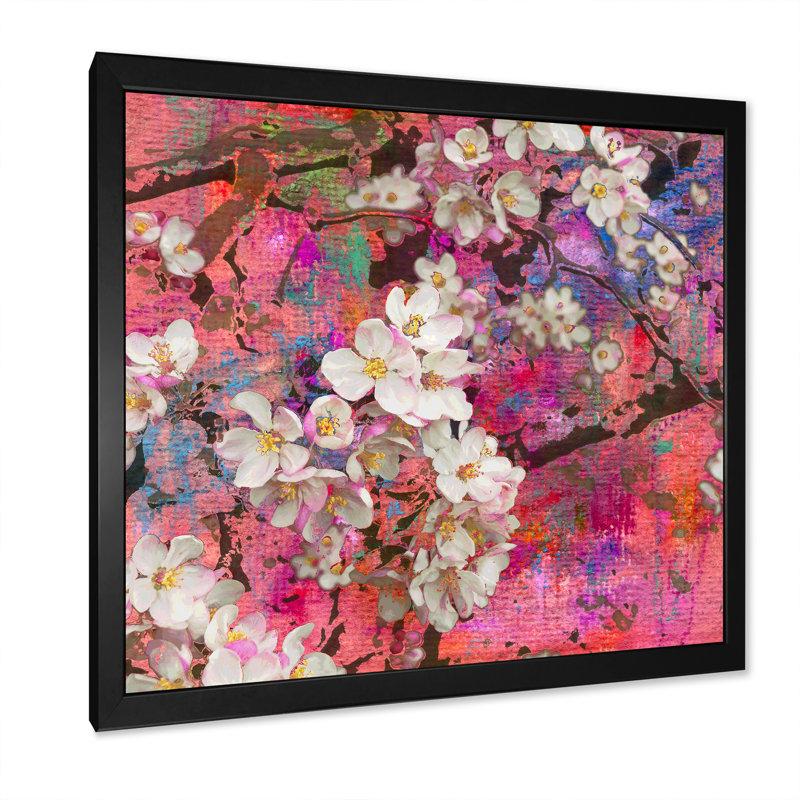Blossoming Apple Tree II - Traditional Canvas Wall Art, Black Picture Framed, 16" H x 16" W x 1" D