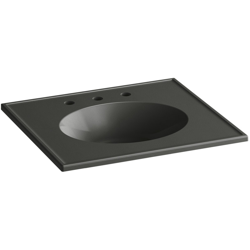 Dessus de salle de bain simple 25 po meuble-lavabo Ceramic Impressions, Impressions gris tonnerre, Ovale