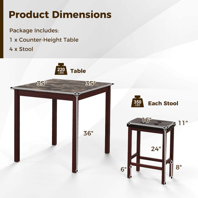Ensemble de table de bar 5 pièces Ebern Designs, Brun / noir