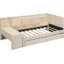 Lit de jour rembourré beige de taille simple avec tiroirs, tablettes, armoires rabattables et table d'appoint - Conception tout-en-un pour les petits espaces invités, espaces de vie fonctionnels avec solution de rangement, pratique-890507085