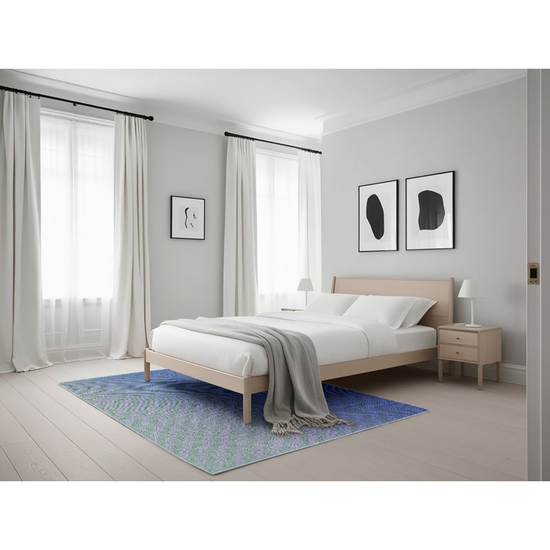 Tapis bleu marine à motifs, Rectangle 5 pi x 7 pi