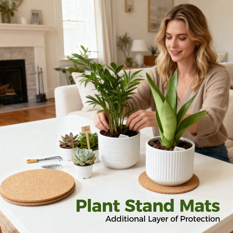 Ensemble de 3 soucoupes à plantes en liège - Sous-verres absorbants de 8 pouces et plateaux d'égouttement pour pots de fleurs d'intérieur, protection de table et de plancher