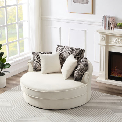 Chaise ronde pivotante à 360 degrés avec 5 coussins amovibles de couleur beige - idéale pour le salon et la chambre à coucher