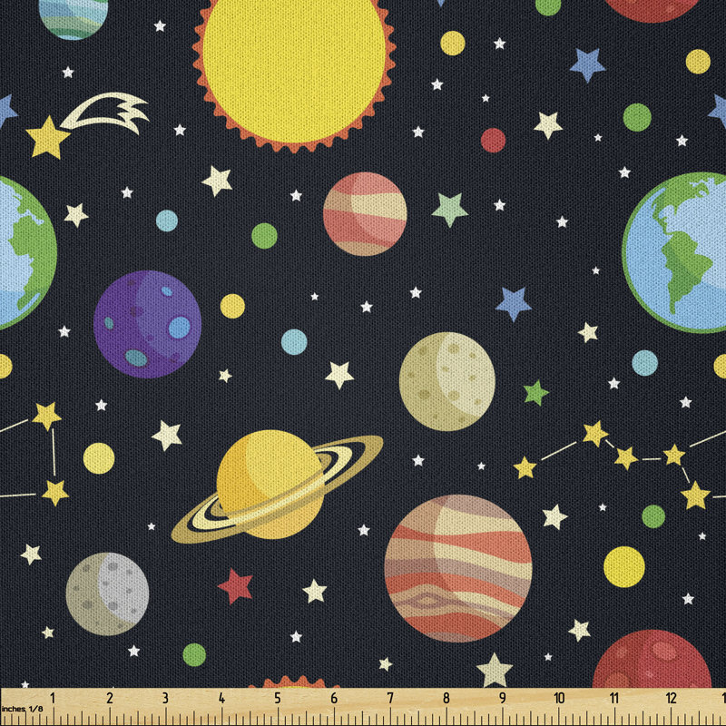 Dajavette Comets and Constellations Stars with Polka Dots Earth Sun Saturn Mars Solar System Fabric