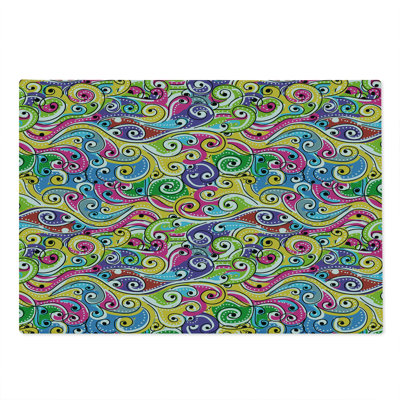 Ambesonne Wave Cutting Board Large Funky Doodle Summer Art Multicolor