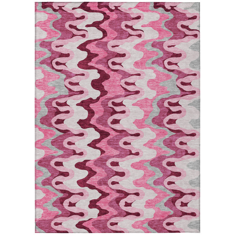 Tapis intérieur lavable abstrait rosé 5 pi x 8 pi rose et mauve