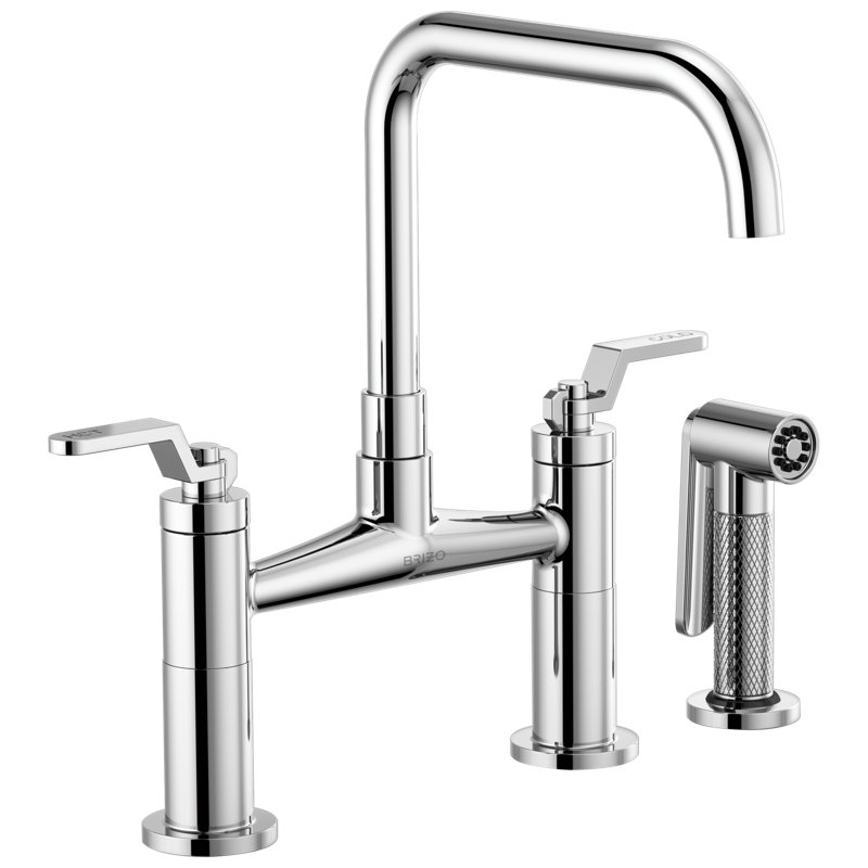 Litze® Bridge Faucet with Square Spout and Side Sprayer, Chrome