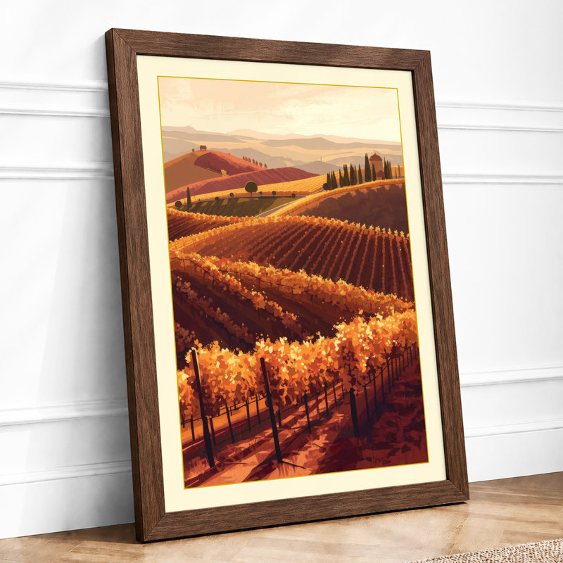 Golden Vineyard Light Rustic - Framed Print, A4 - 29.7 x 21.0 cm, Walnut