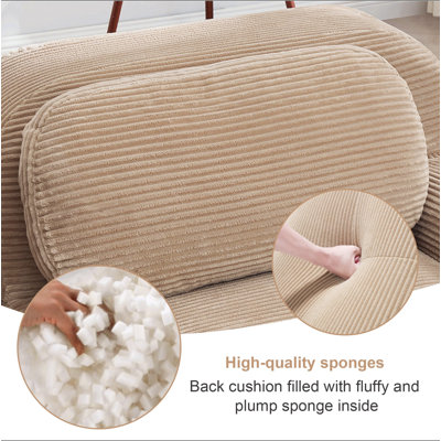 Three-seat modular sofa with 3 Ottomans corduroy fabric no assembly pet-friendly wide curved armrests 32D high-resilience sponge living rooms media ro