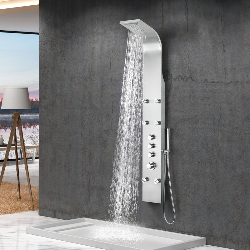 Fontan Brushed Steel 64" Shower Panel with Rainfall Head