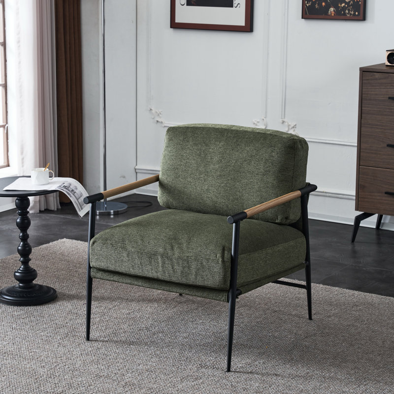 Dajauna 27.75'' Wide Modern Metal Frame Chenille Accent Armchair, Green Polyester Blend