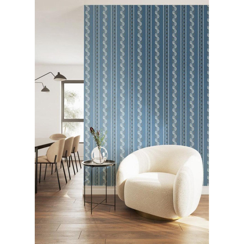 Lady Charlotte Botanic Stripe 10' L x 24" W Peel and Stick Wallpaper Roll, Blue Salt, Faux Grasscloth, Non-pasted