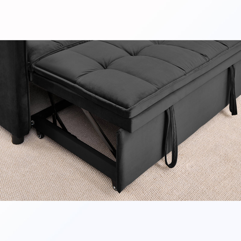 Canapé-lit rembourré convertible avec dossier réglable et lit escamotable avec pochette de rangement latérale, Black Velvet