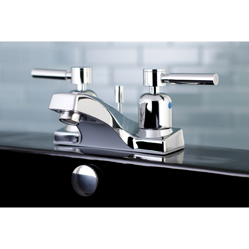 Robinet de salle de bain central à 4 poignées à 3 trous à fixation sur le comptoir avec robinet escamotable en plastique Kingston Brass