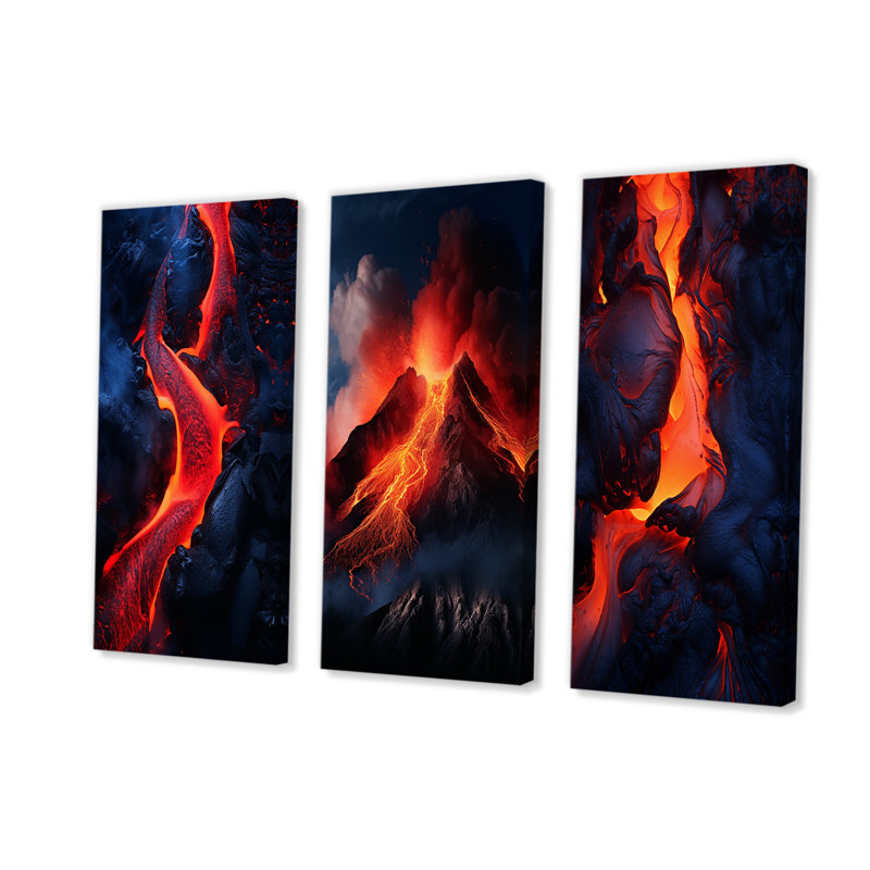 Volcano Volcanic Symphony - Volcano, ensemble de 3 reproductions d'art sur toile, Toile tendue, H 28 po x l 36 po