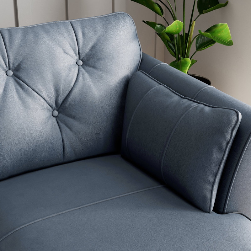 Hoxton 3 Seater Leather Maxi Sofa Chaise, Right Hand Facing, Navy, Dark Wood