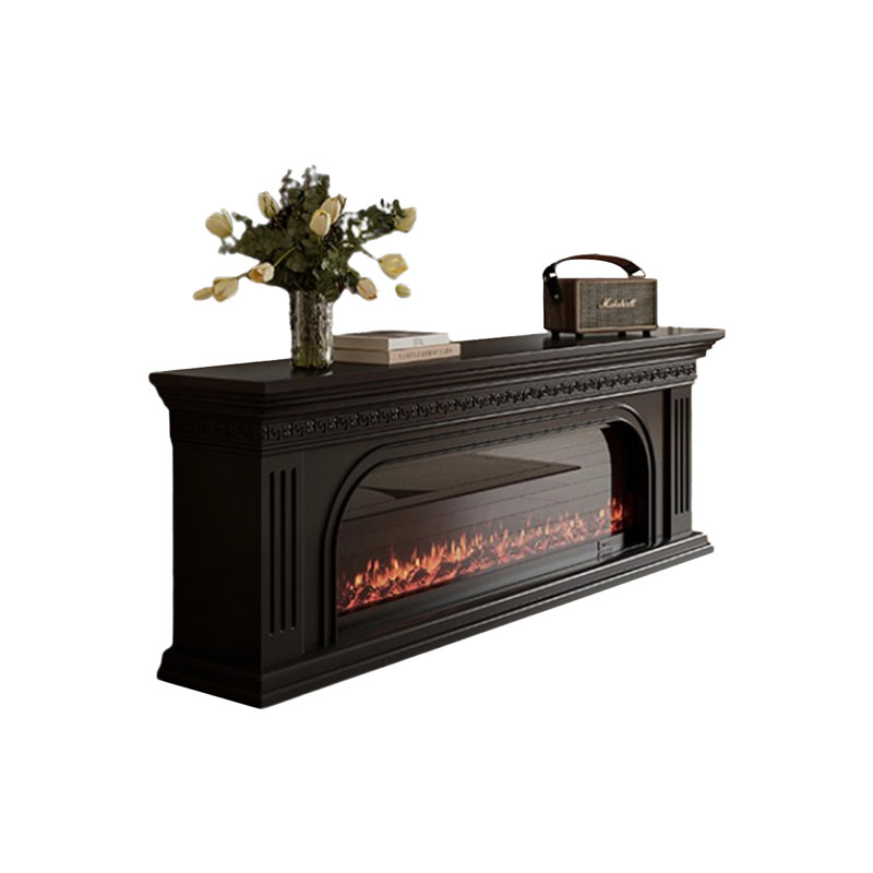 Black Solid  Wood TV Cabinet Fireplace, 27.56" H x 78.74" W x 12.6" D, Black