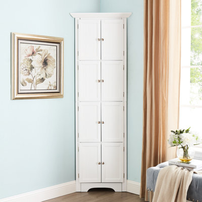 Modern White Storage Cabinet With 4 Shelves - For Living Room, Bedroom, Kitchen, Bathroom Strong 4-shelf Tall Stable Frame Fits Bathroom, Office
