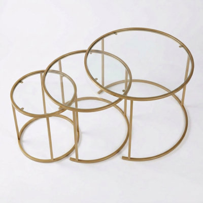 Elowen 3 Piece Nesting Coffee Table Set With Tempered Glass Tops