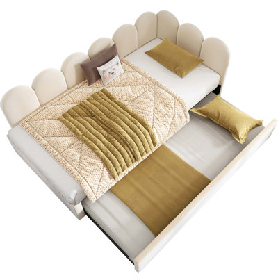 Upholstered Twin Daybed with Pull-Out Trundle Bed