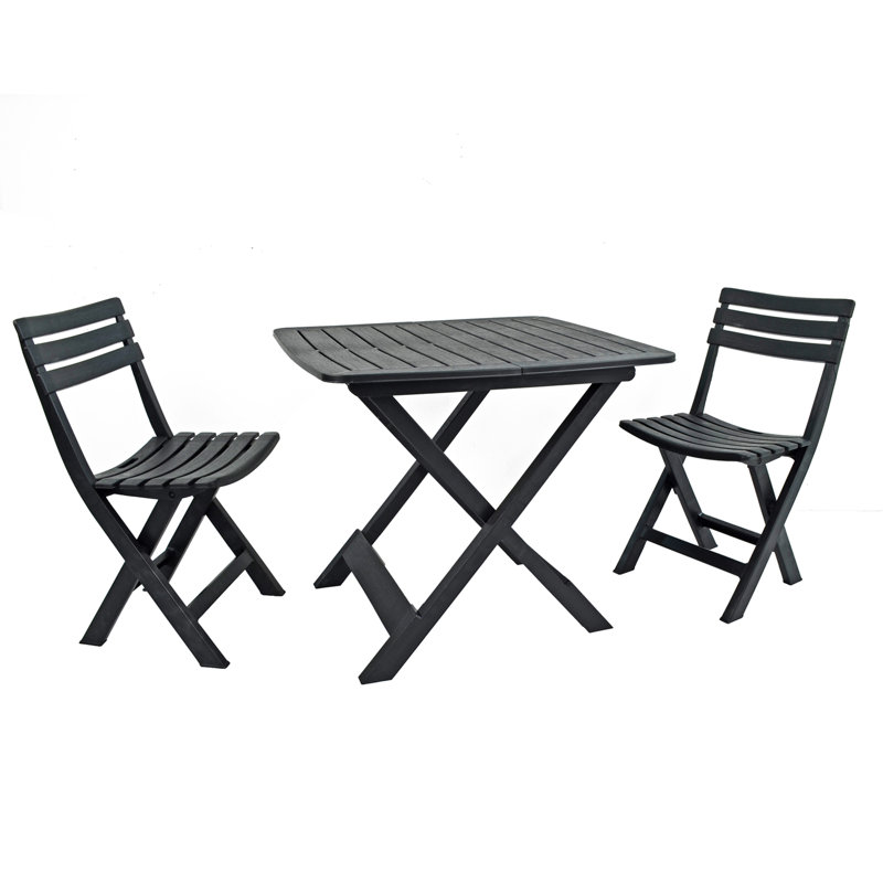 Brescia Folding Table with 2  Chairs Garden Set, Anthracite