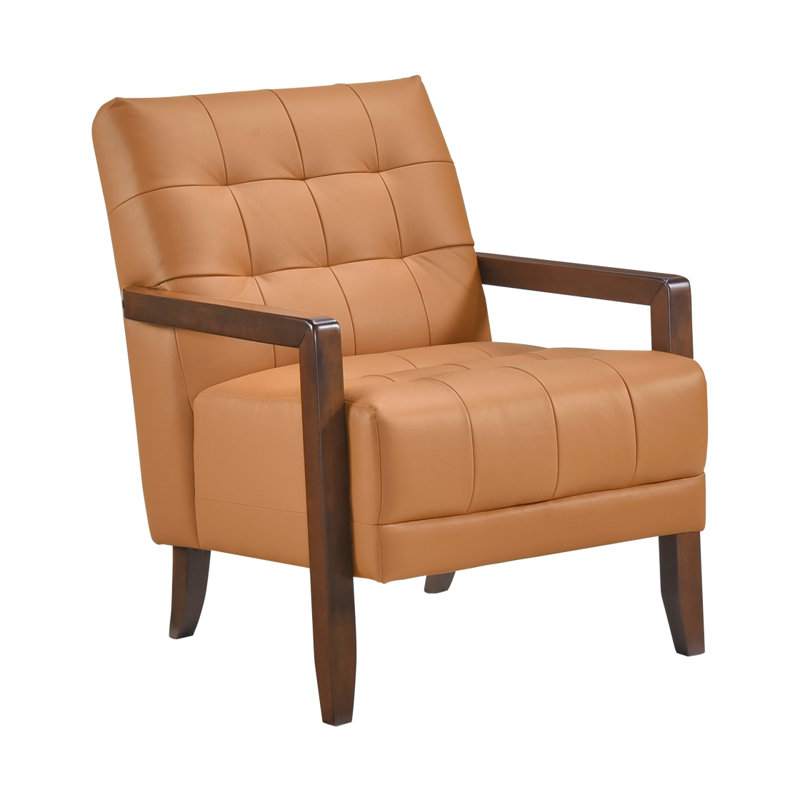 Chaise d'appoint de style moderne avec revêtement en cuir capitonné et meubles en bois 1pc, Orange