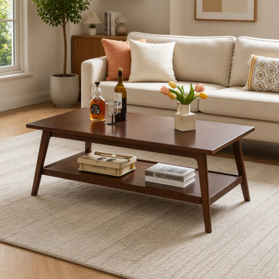 Solid Wood Coffee Table with Lower Storage Shelf