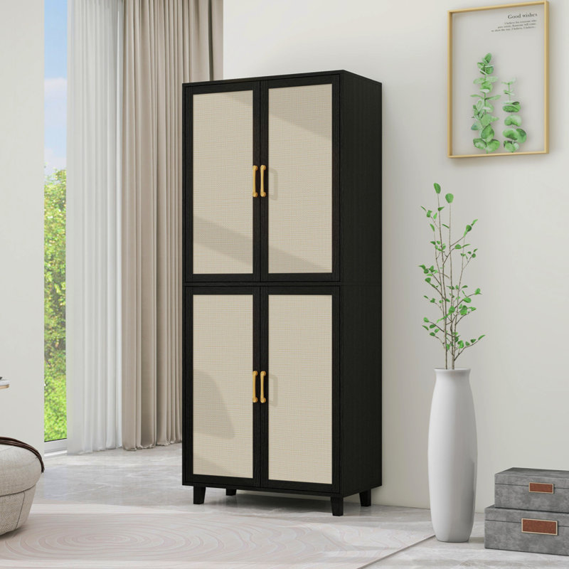 Armoire à 4 portes, avec 4 tablettes intérieures réglables, armoire de rangement, Noir, noir, noir, noir