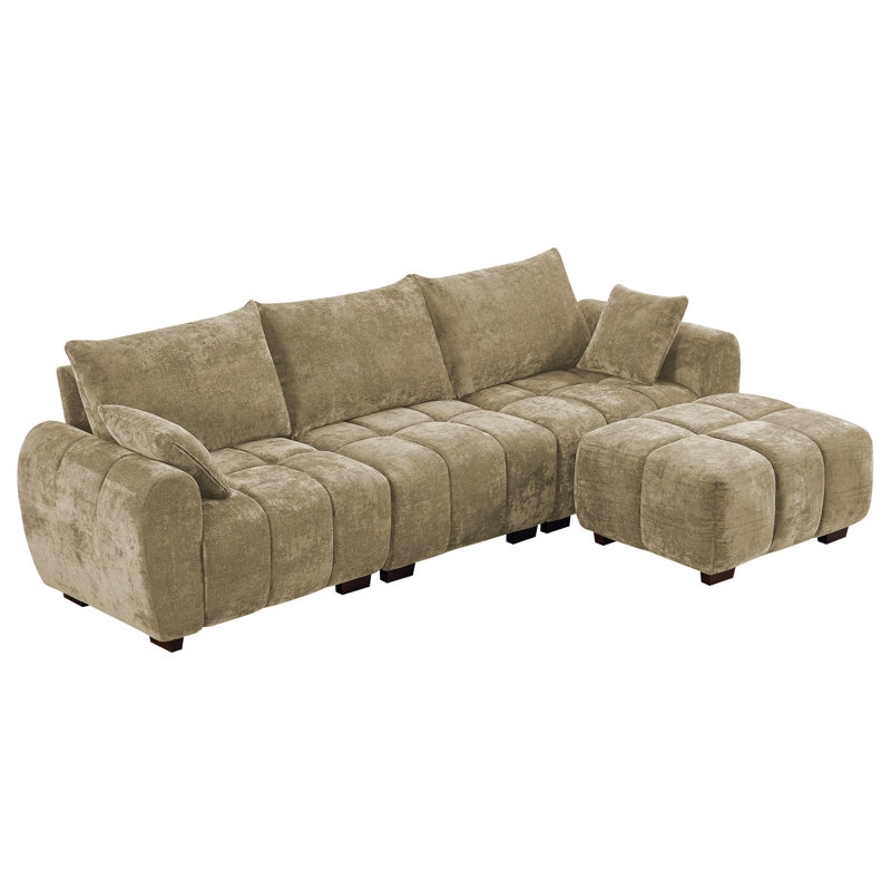 Canapé Mid-Century moderne avec accoudoirs amovibles et repose-pieds, H 35 po x l 112,2 po x P 63 po, Chenille brun