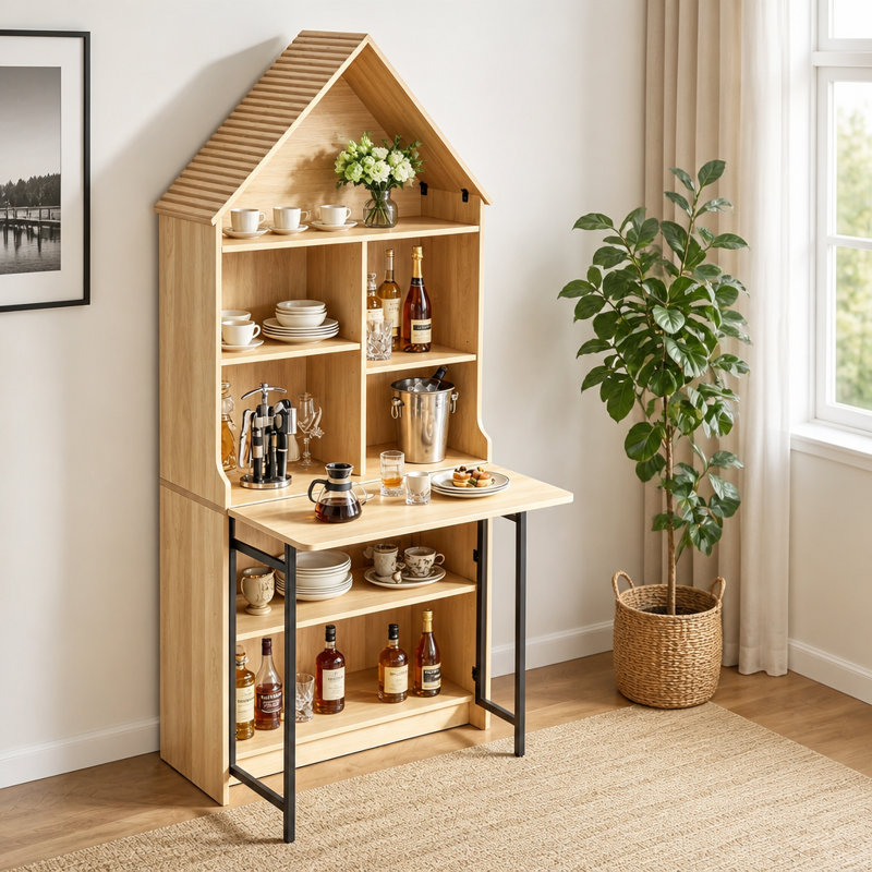 Bureau d'artisanat pliant avec tablettes de rangement, bureau convertible dissimulé en bibliothèque, Tanné