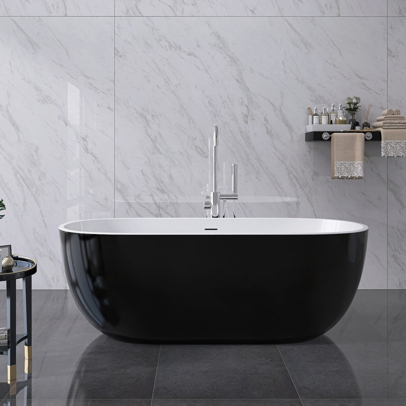 Biocura 65'' x 29.5'' Soaking Acrylic Bathtub, Black