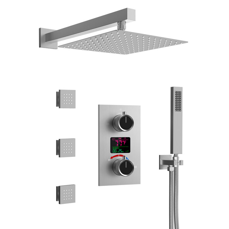 Pressure Balanced  LCD Display Shower System 12" Rain Shower Faucet with Rough-in Valve
