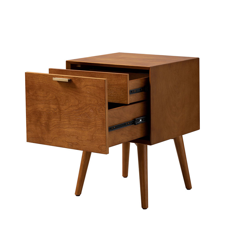 Boneva Mid-century Modern 18''W 2-Drawer End Table with Hidden Drawer and Charging Station, Acorn